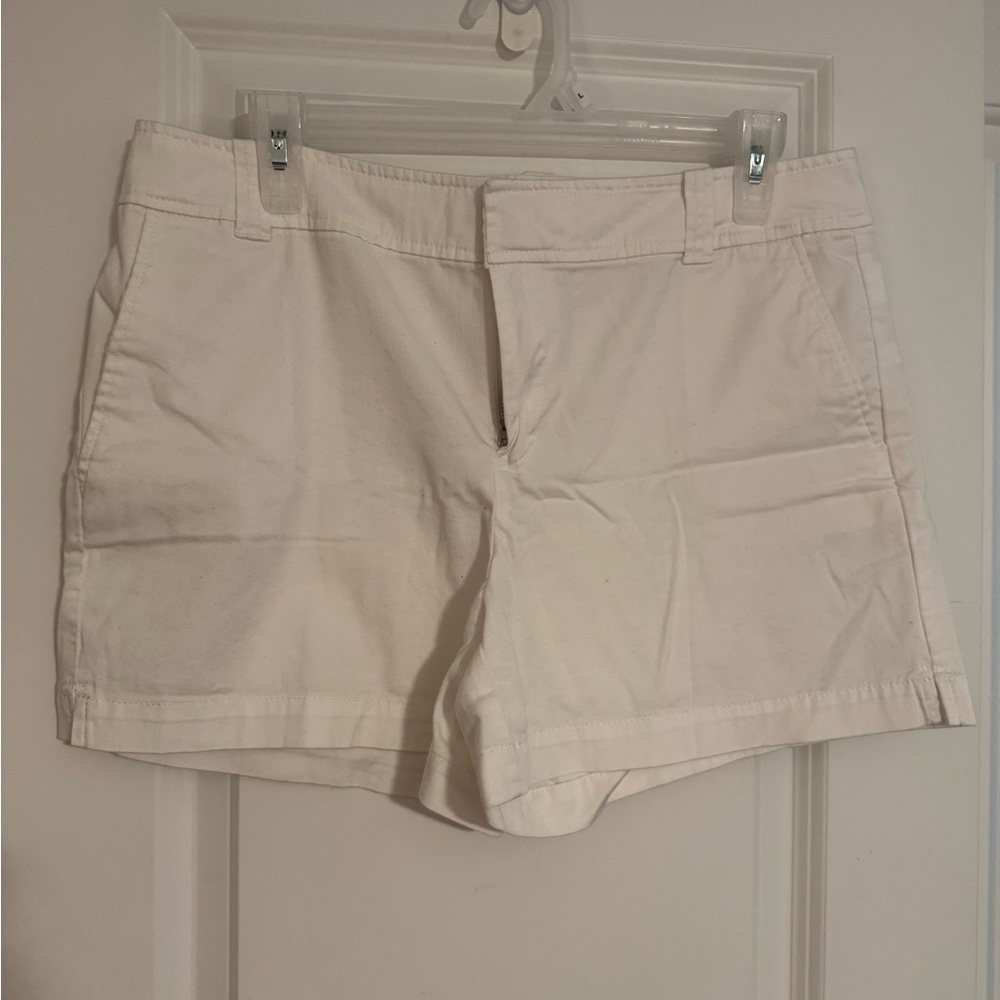 New York & Company Cream Bermuda Shorts Tailored Cotton Blend